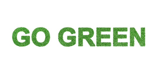 Go green made from grass isolated on white background. ecology concept