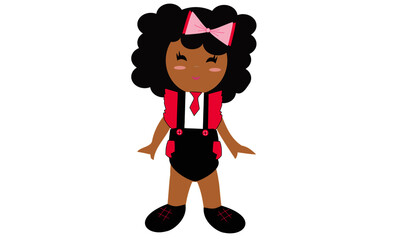 Beautiful black doll with curly hair and pink with black clothes with all the cuteness and personality