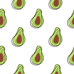 Abstract food seamless pattern with isolated green avocado ornament. White background. Fruit print.