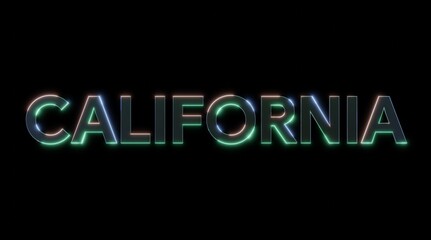 California blue and green neon effect sign with light and shining effects with isolated black background. 3d illustration rendering