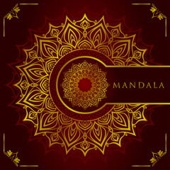 luxurious golden foil mandala vector design with royal red background for web or print element