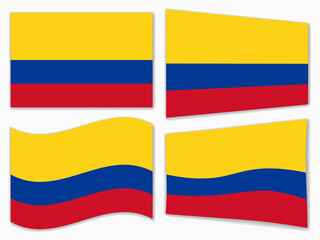 isolated the Colombia flag set waving by the wind shapes, element for icon, label, banner, button etc. vector design.