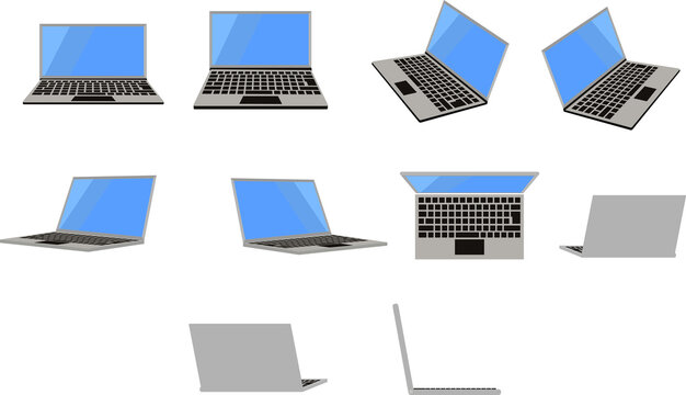 グレーのノートパソコンの角度別素材
