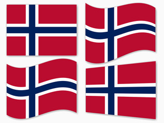isolated Norway flag set waving by the wind shapes, element for icon, label, banner, button etc. vector design.