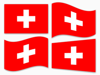 isolated Switzerland flag set waving by the wind shapes, element for icon, label, banner, button etc. vector design.
