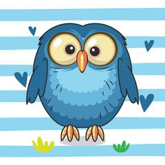 cute little blue owl character vector