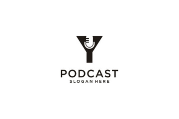 initial letter Y with microphone podcast logo design template