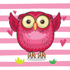 cute red owl character vector