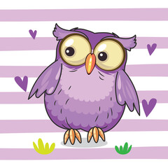 cute purple owl character vector