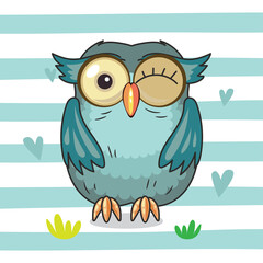 cute winking owl character vector