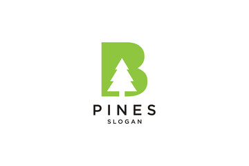 initial letter B with Hemlock, Evergreen, Pines, Spruce, Cedar trees logo design template