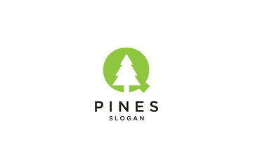 initial letter Q with Hemlock, Evergreen, Pines, Spruce, Cedar trees logo design template