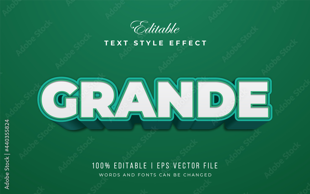 Fototapete grande text in green gradient style with 3d and embossed effect editable text style effect