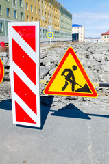 road signs at the construction site