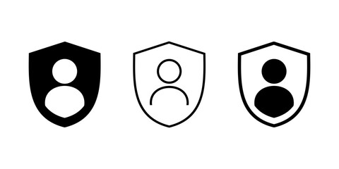 Avatar icon on shield. USer protection. Shield user. Illustration vector.