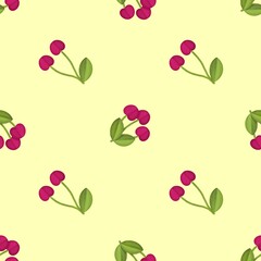 Seamless pattern with cherry berries. Sweet garden berry paper cutout style seamless background for textile, wrapping paper and wallpapers.