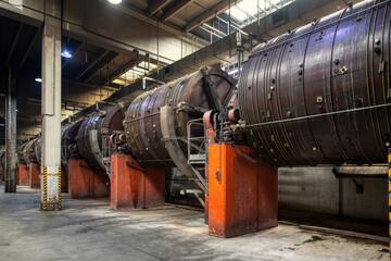 Leather workshop. Large wooden barrels for the tanning of cattle leather