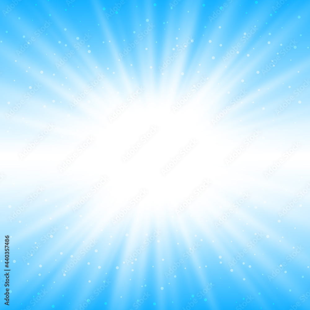 Wall mural shiny rays on blue sky background - abstract template for your design