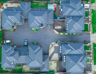 Drone aerial view of Brick Veneer town houses in Melbourne Victoria Australian Suburbia 