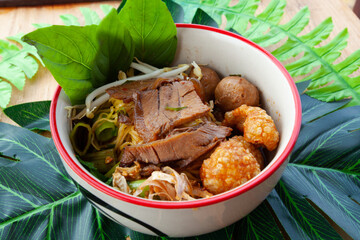 Street Food In Thailand, Noodle soup with beef