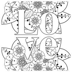 Mehndi flower for henna, mehndi, tattoo, decoration. decorative ornament in ethnic oriental style. doodle ornament. outline hand draw illustration. coloring book page.