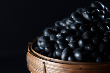 black soy beans in vintage basket