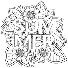 Mehndi flower for henna, mehndi, tattoo, decoration. decorative ornament in ethnic oriental style. doodle ornament. outline hand draw illustration. coloring book page.