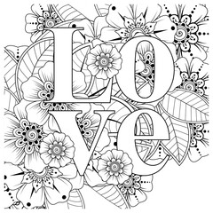 Mehndi flower for henna, mehndi, tattoo, decoration. decorative ornament in ethnic oriental style. doodle ornament. outline hand draw illustration. coloring book page.