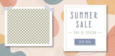 Summer sale web banner template with organic shapes background