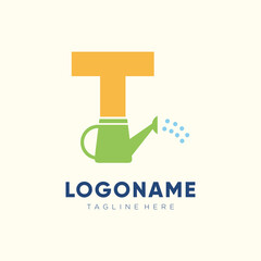 Initial Letter T Watering Can Logo Design Vector Graphic Icon Illustration