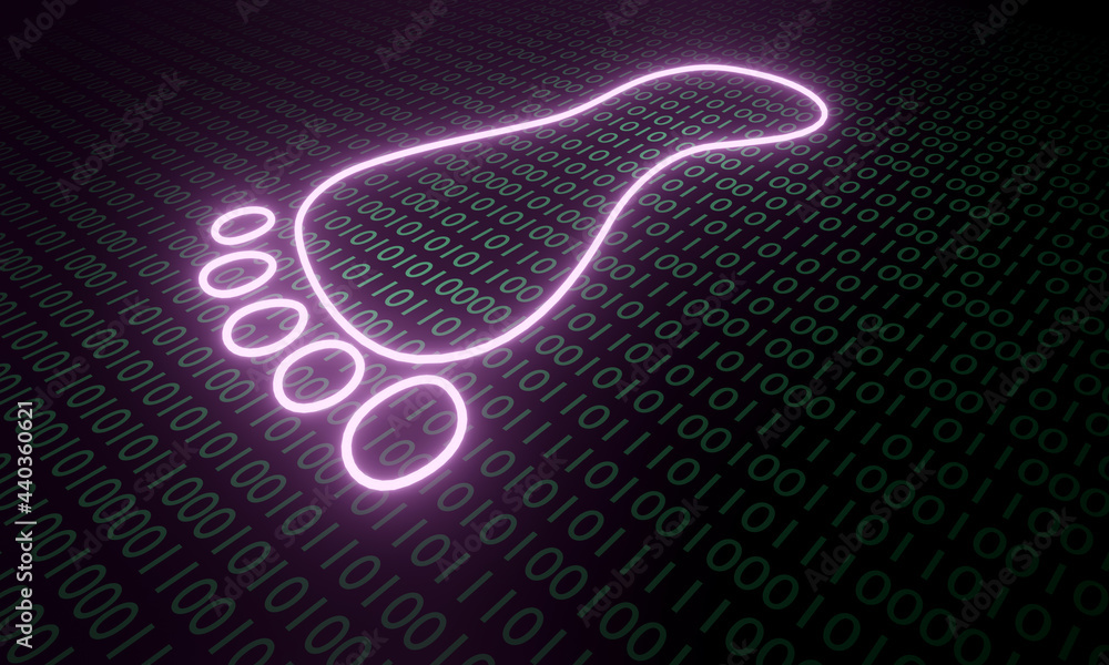 Fototapete an illustration of a digital footprint with binary numbers on the background (3d rendering)..