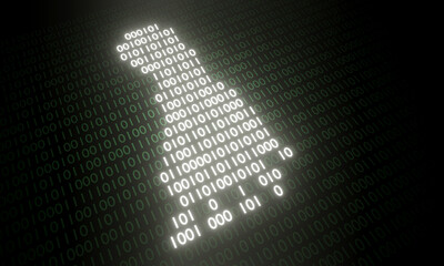 An illustration of a digital footprint with binary numbers on the background (3D rendering).