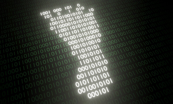 An illustration of a digital footprint with binary numbers on the background (3D rendering).
