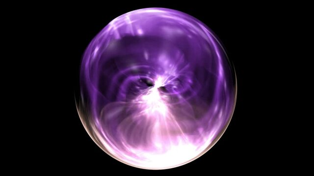 Animated motion of a spiritual meditation in an abstracted crystal ball in a dark background glowing energy flowing in magic crystal ball. Calling spirits to talk, person's fate in sorcerer's hands.4K