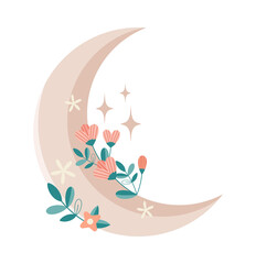 Floral moon crescent Beautiful romantic crescent in boho Botanical moon element Nature