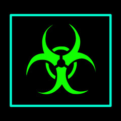 Biohazard warning sign on black background