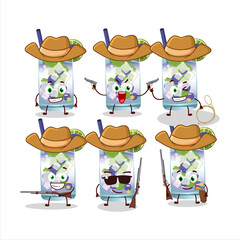 Cool cowboy blueberry mojito cartoon character with a cute hat