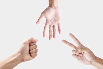 Rock, Scissor and paper hand sign, isolated on white background