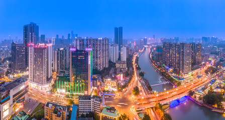 Fototapeta na wymiar Aerial photography Sichuan Chengdu city architecture landscape skyline night view