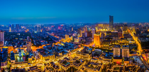 Aerial photography of Xuzhou, Jiangsu, urban architectural landscape, skyline night view