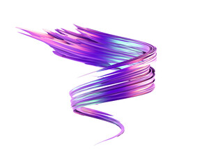 3d render colorful holographic swirl brush sroke isolated on a white background. Artistic abstract iridescent 3d pink paintbrush illustration. Presentation spiral ribbon concept.