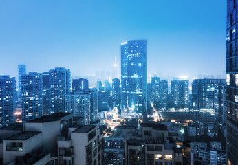 Aerial photography Sichuan Chengdu city architecture landscape skyline night view