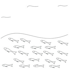 Fish swimming on sea line drawing vector illustration