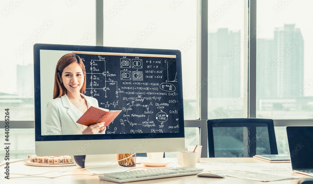 Poster e-learning and online education for student and university concept. video conference call technology
