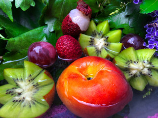 fresh fruit dipped in crystal clear water