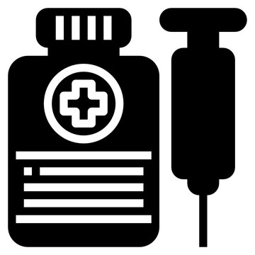black medicine bottle and syringe clip art preview