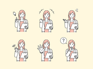医者　女医　科学者　白衣を着た女性　ポーズバリエーションセット　イラスト素材