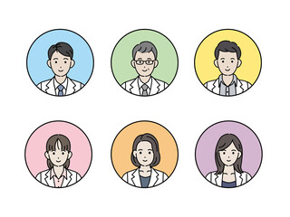 医者　顔　アイコン　女医　研究員　科学者　白衣を着た男女　イラスト素材