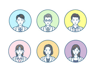 医者　顔　アイコン　女医　研究員　科学者　白衣を着た男女　イラスト素材