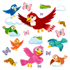 Seamless pattern with cute wild animals on white background